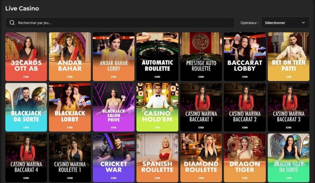 Panda Casino jeux live